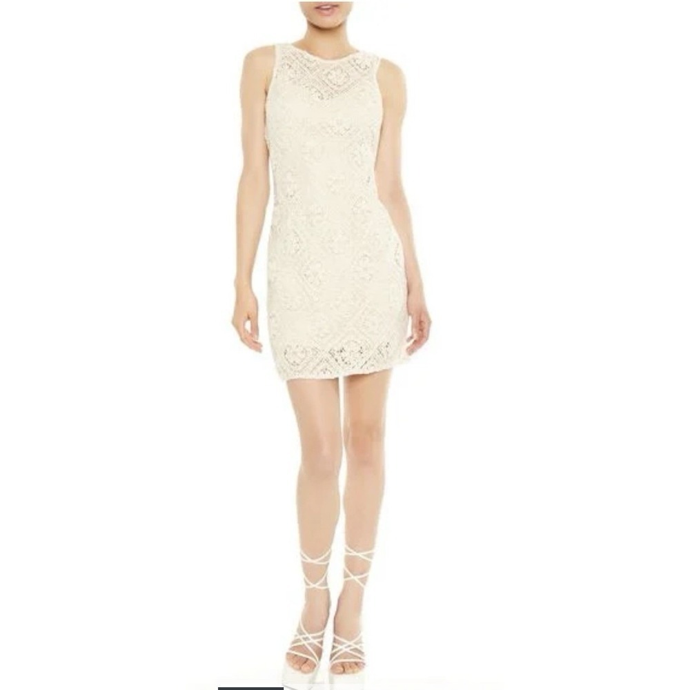 Forever21 Floral Crochet Mini Dress Size L Cream Boho Festival Coachella